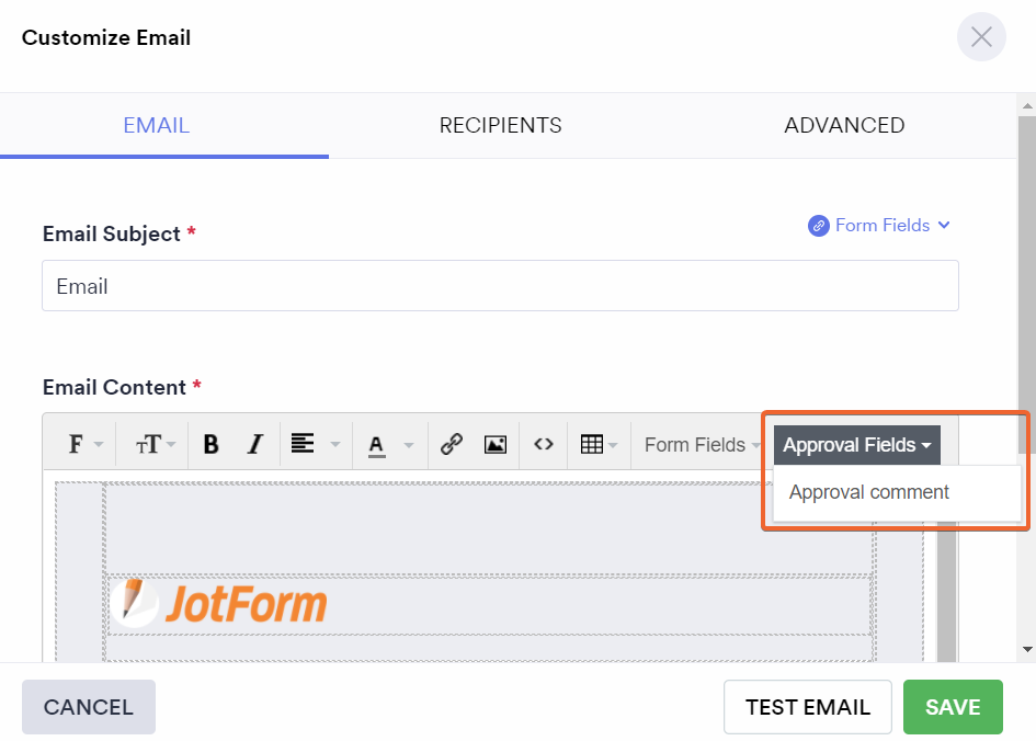 How do I add a comment section in the Approval email?