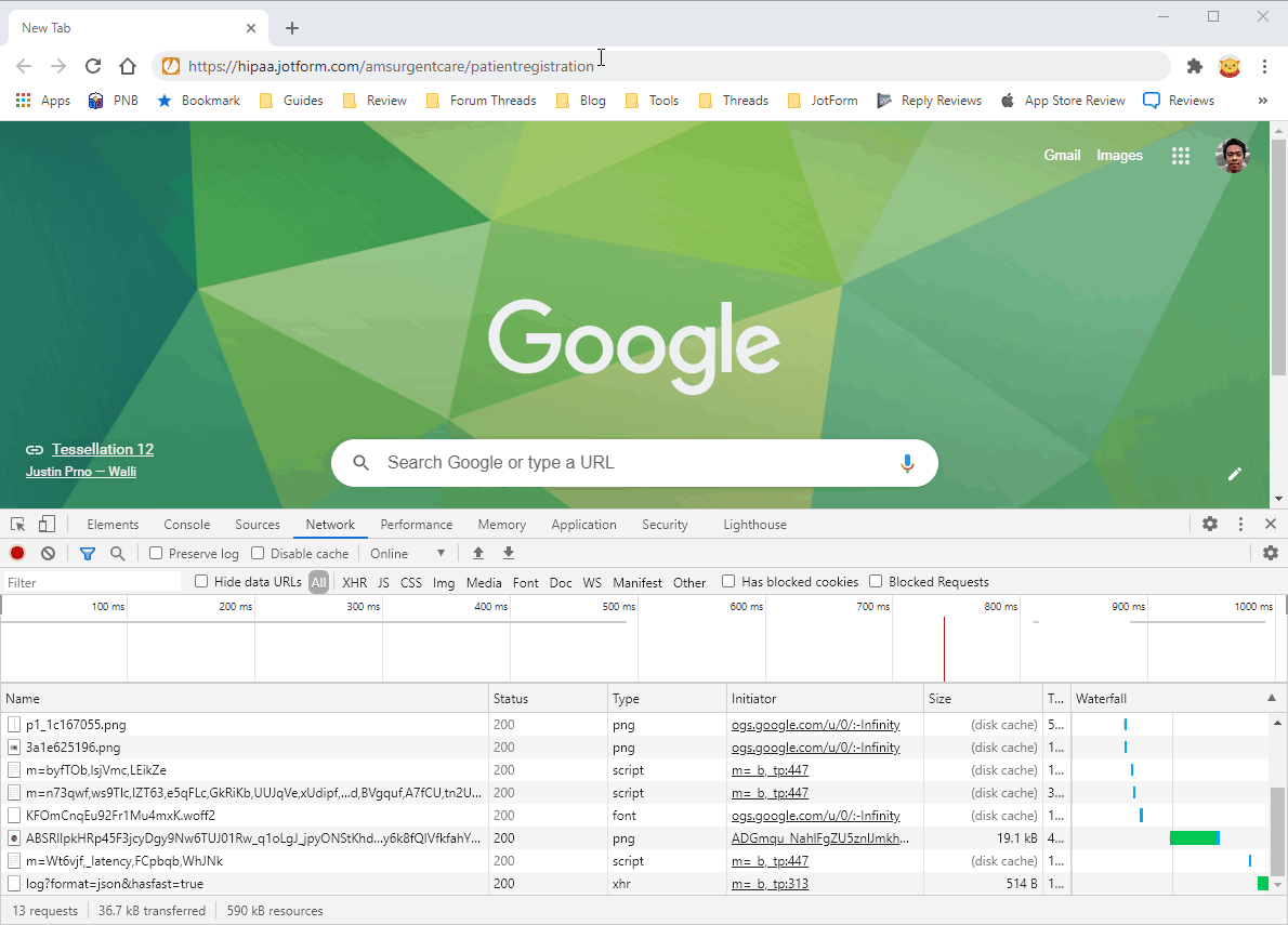 a network check on your form and it only took about 5 seconds to