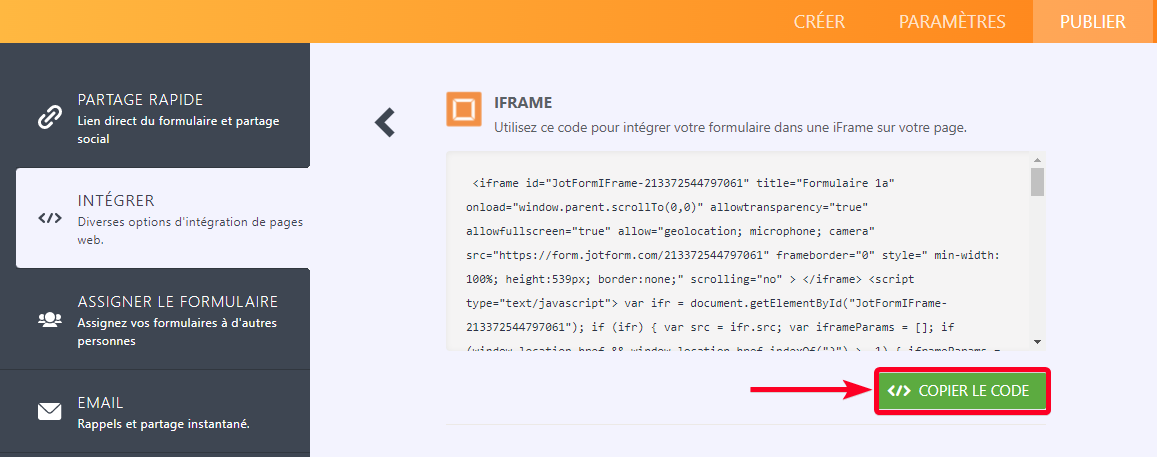 Image: Publier - Iframe