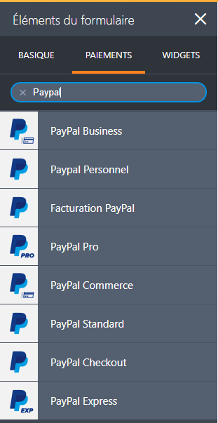 Image: Elément du formulaire - PayPal