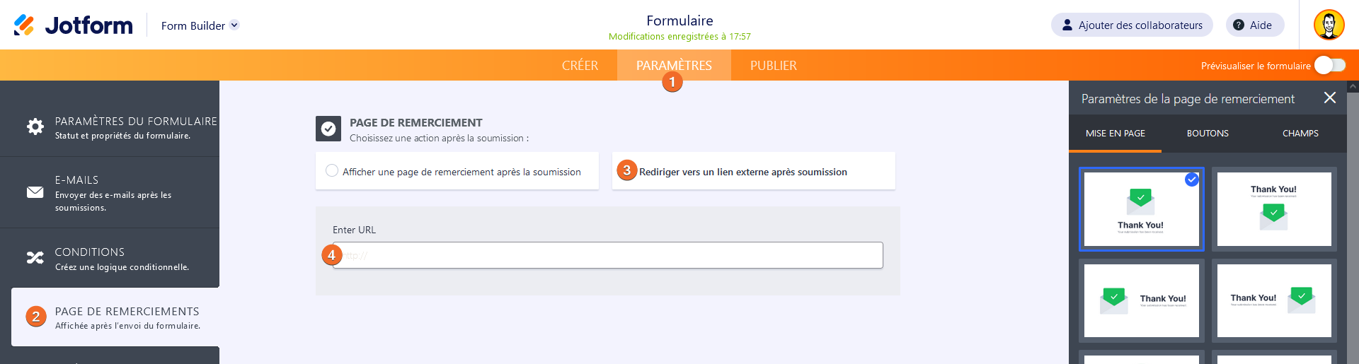 form-builder-page-de-remerciement-redirection