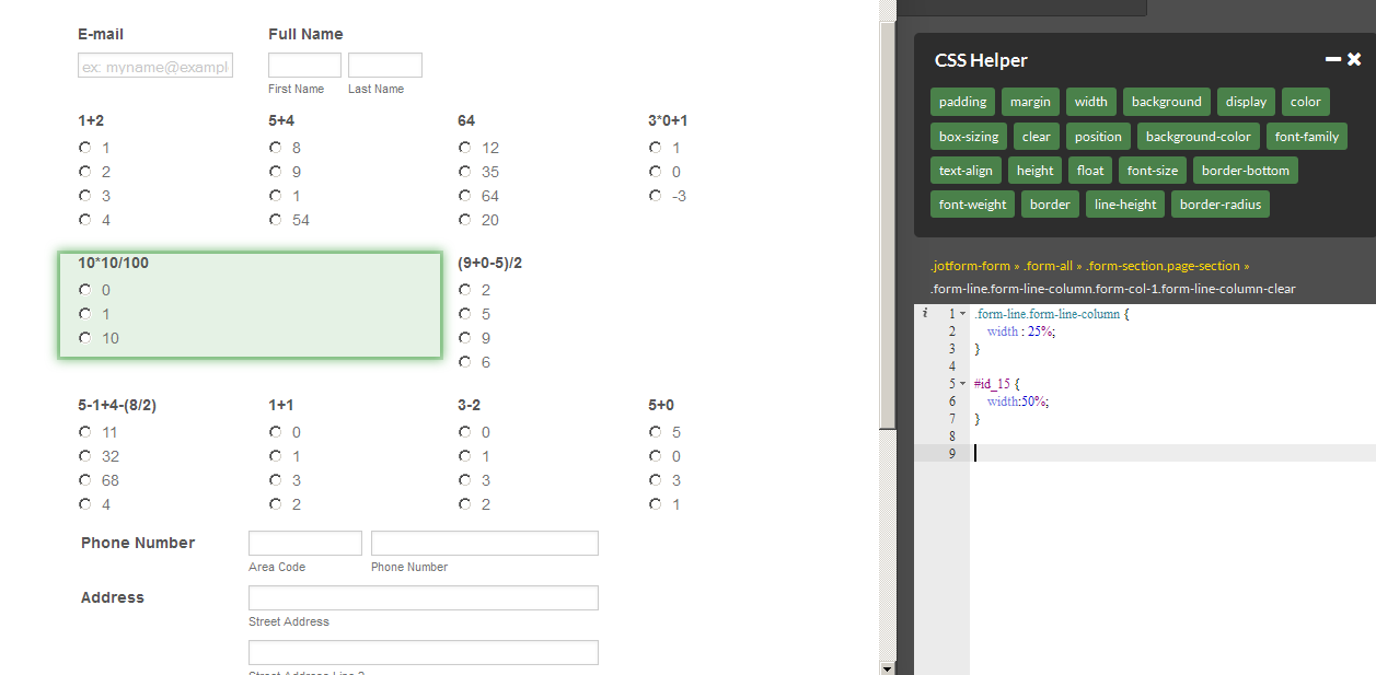 Sample CSS code