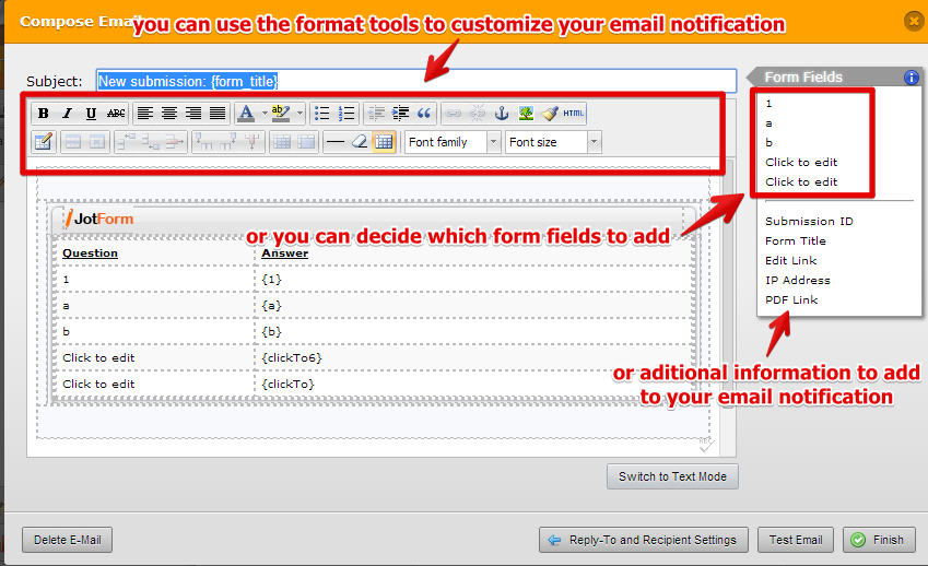 How can I customize the email notification so that it resembles the form? Image 1 Screenshot 20