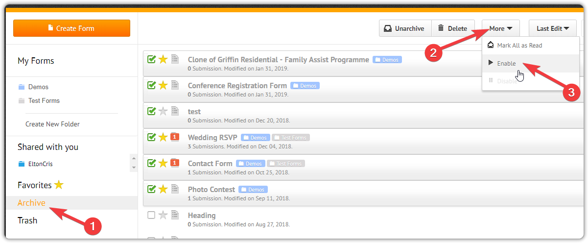 We would like not to show the forms on My Forms page once they were moved into a folder Screenshot 41