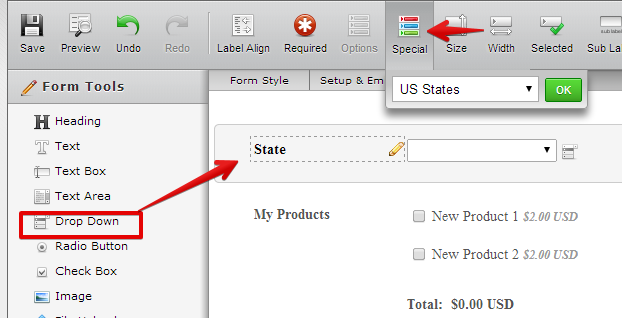 how can I get a state drop down menu to work with my payment widget Image 1 Screenshot 30