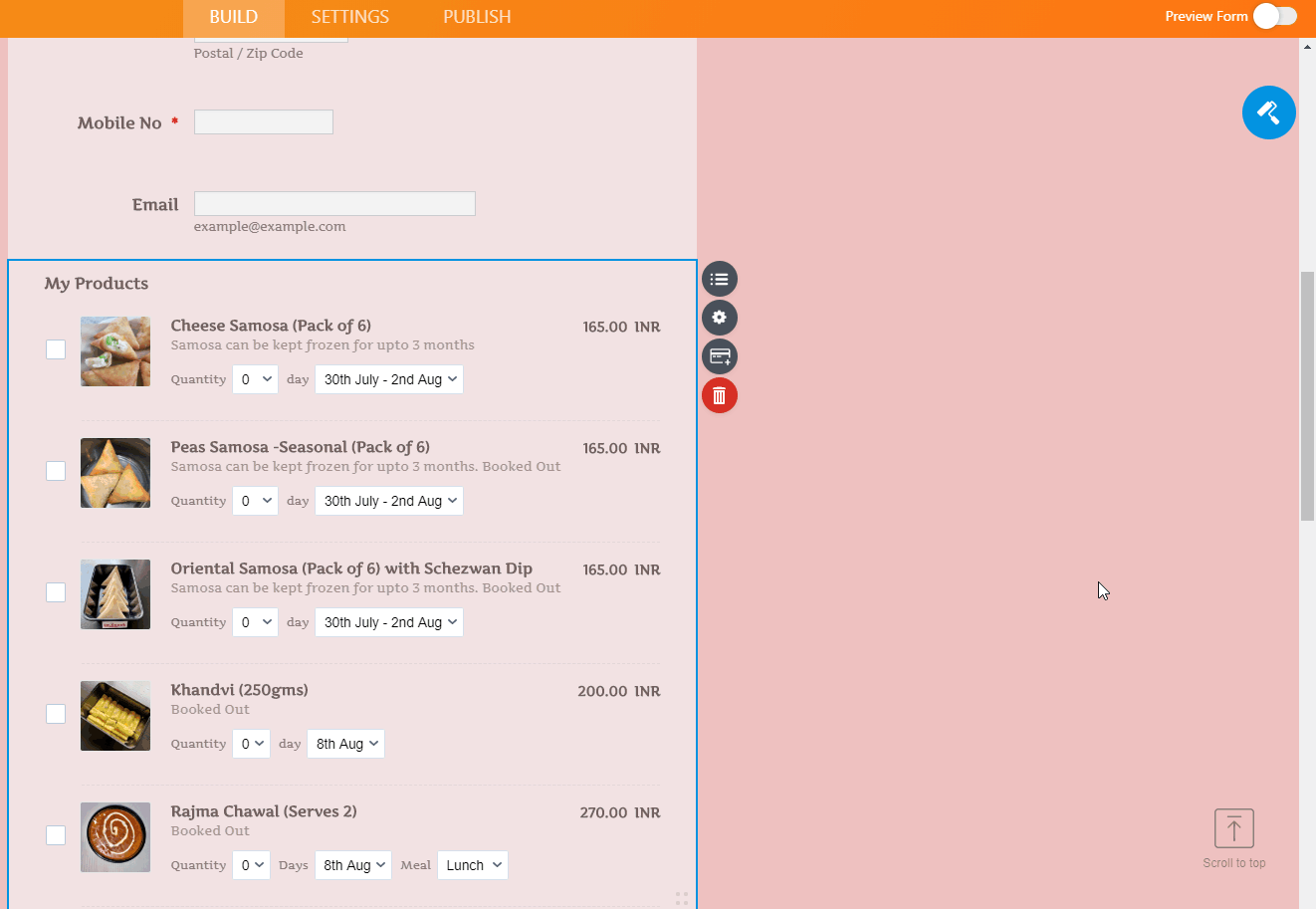 Charge seperated for diff days selected by the client in the product option