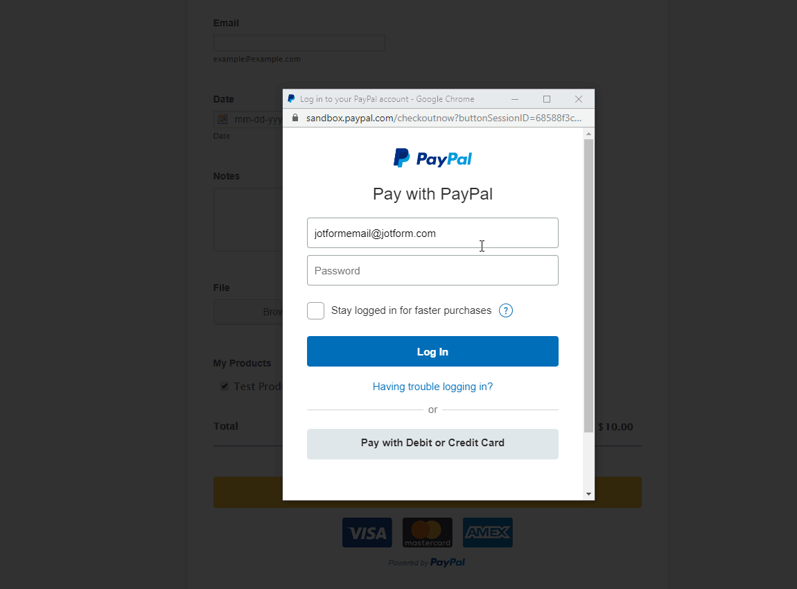 PayPal Checkout opens a small window