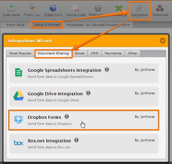Do you have to integrate dropbox with every form individually? Image 1 Screenshot 20