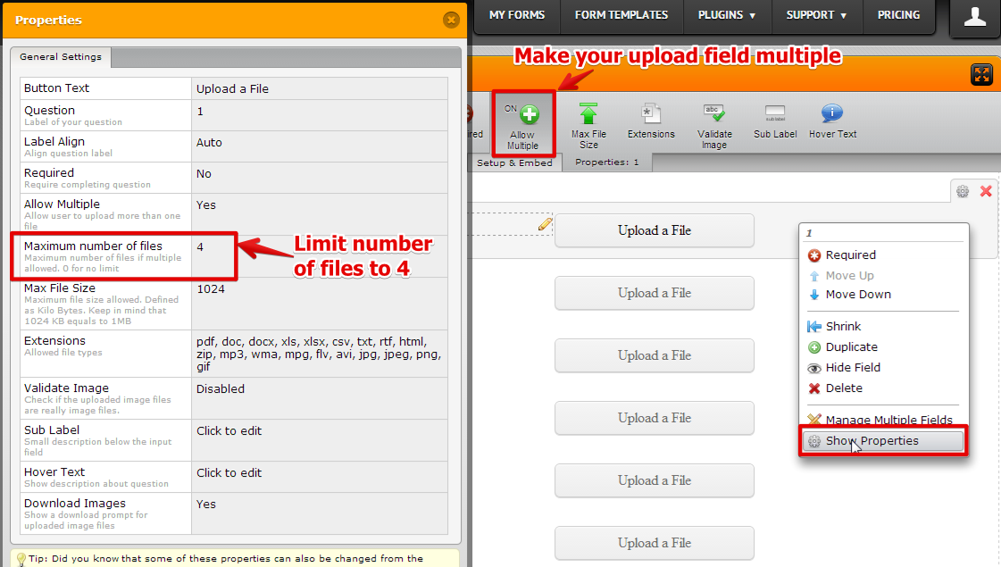 Is there a limit on number of file upload fields per form? Image 1 Screenshot 20