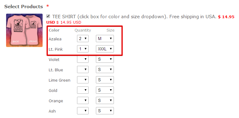 I stripped out the second What if a customer wants two shirts of the same color but different sizes (like for a husband and wife team)? It there a wor Image 2 Screenshot 51