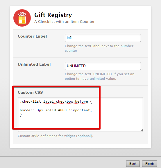 Gift Registry widget   change colour of checkbox Screenshot 20