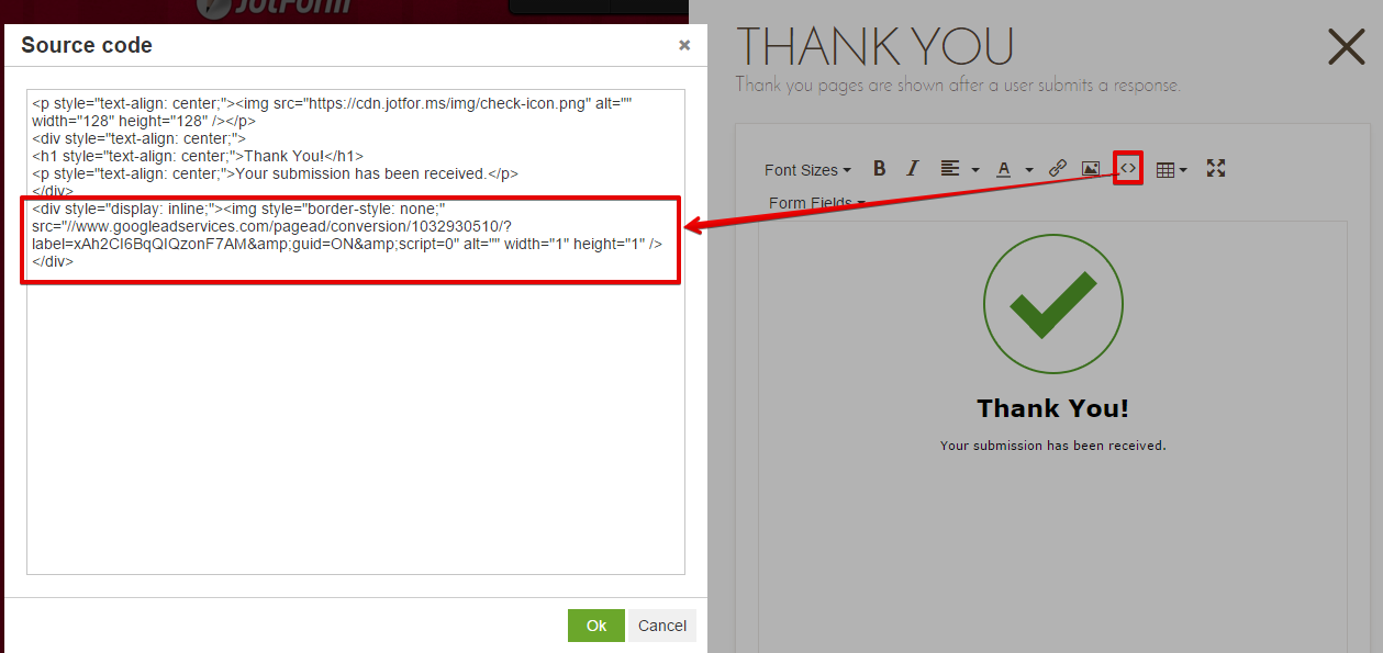 How do I embed google conversion code to the Thank You page of a form? Image 2 Screenshot 41