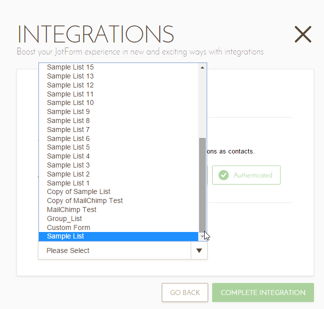 Why arent all of my lists showing up in the mail chimp integration? Image 2 Screenshot 41