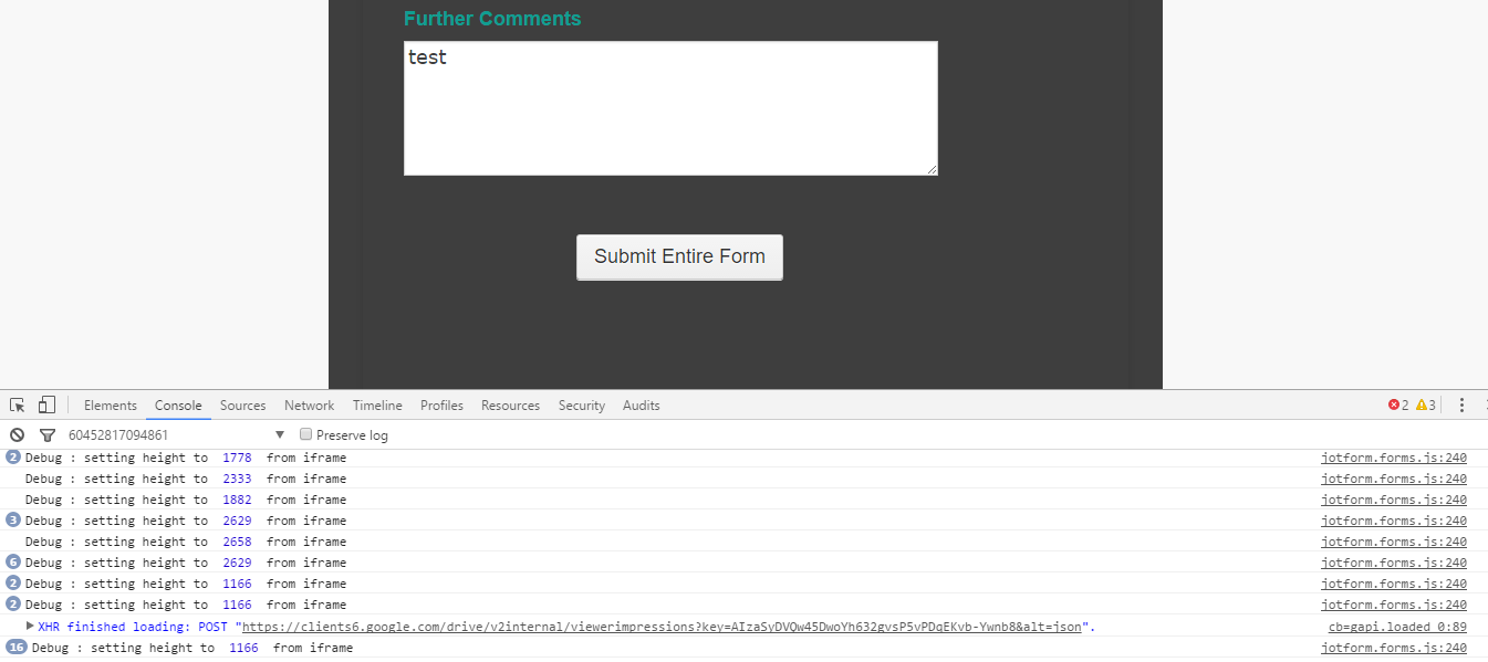 Submitt button not working on my embedded form Screenshot 20