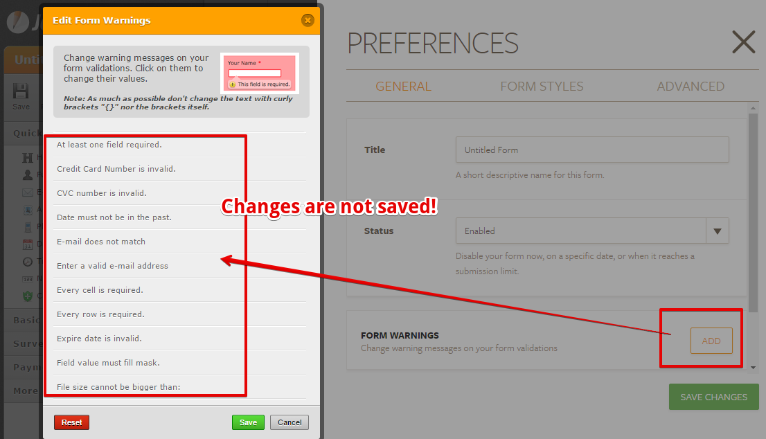Form Warnings: Changes are not saved in the new preferences wizard Image 1 Screenshot 30