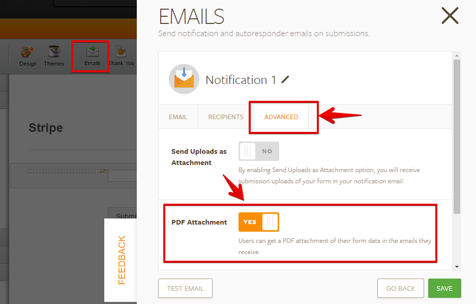 When submitting an online form to email, how can you send the form as a pdf attachment? Image 1 Screenshot 20