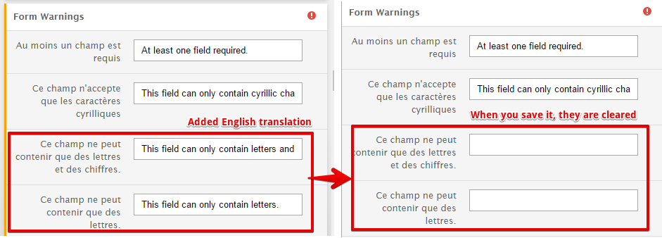 Multi Language: Some of the translated form warning messages are not saved Image 1 Screenshot 40