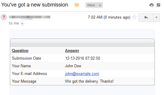 Sample Email Result
