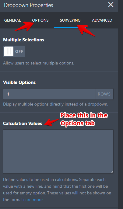 Dropdown: Put Options and Calculation Values on the same tab in grid format Image 1 Screenshot 20