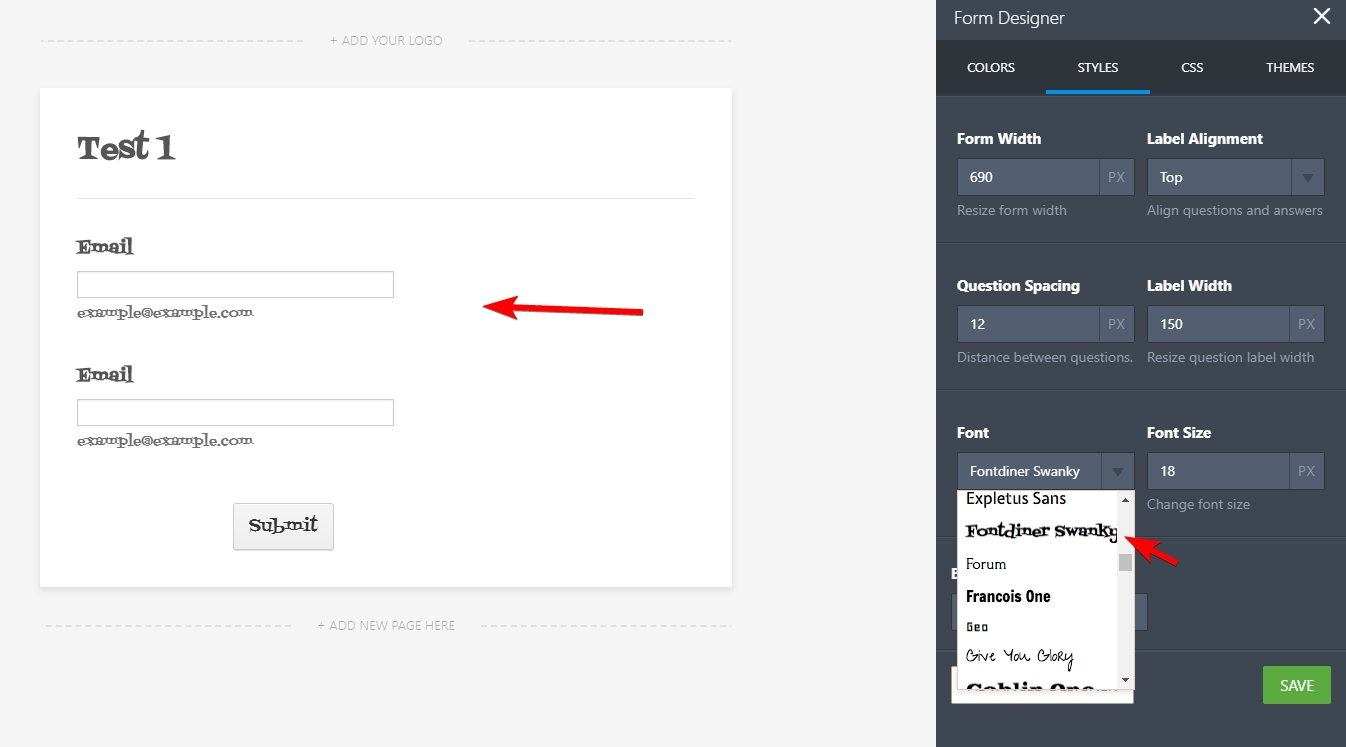 Change the Font Type of the Form