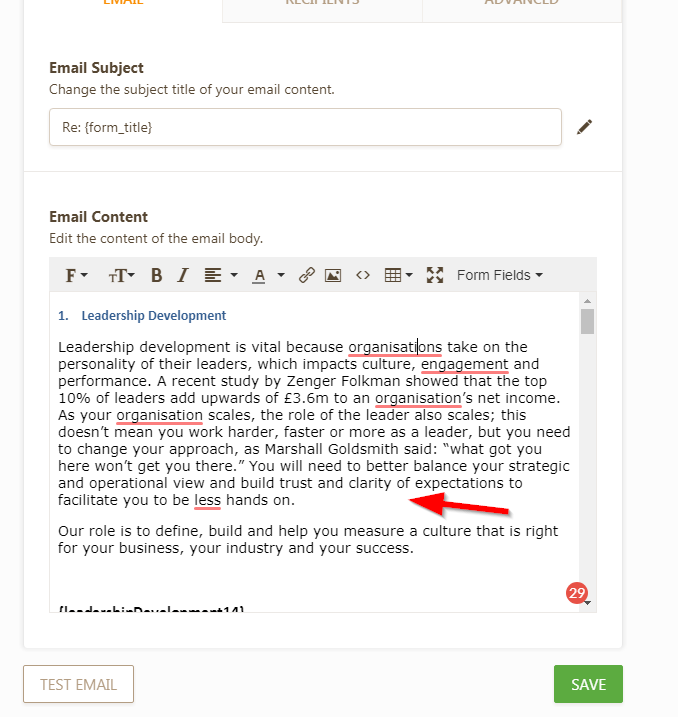 In the email content of the notification that I am receiving when the user submits the form, the spacing is different on outlook, and gmail Screenshot 41