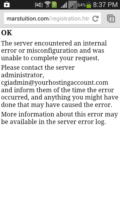 Form unaccessible through mobile phones and gets The server encounter an internal error Screenshot 20