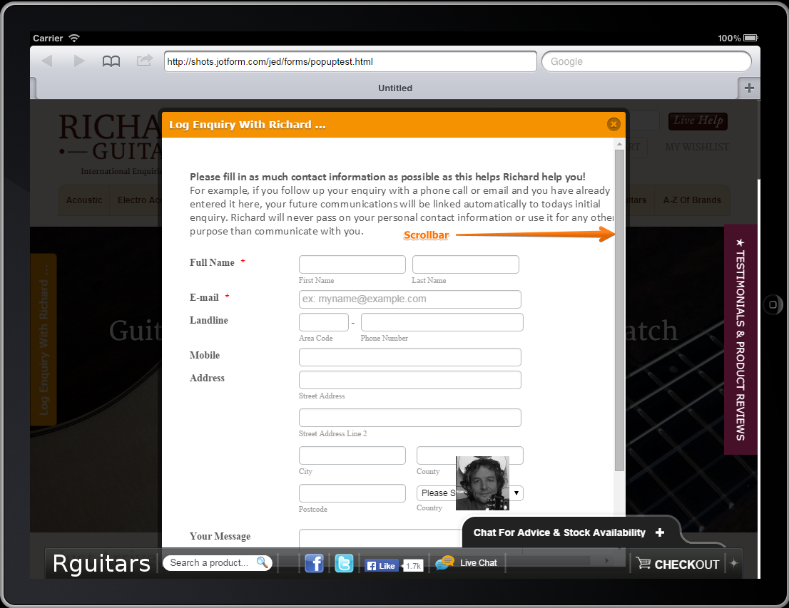 No Scrollbars with popup forms on iPad means users can submit form :( Image 1 Screenshot 20