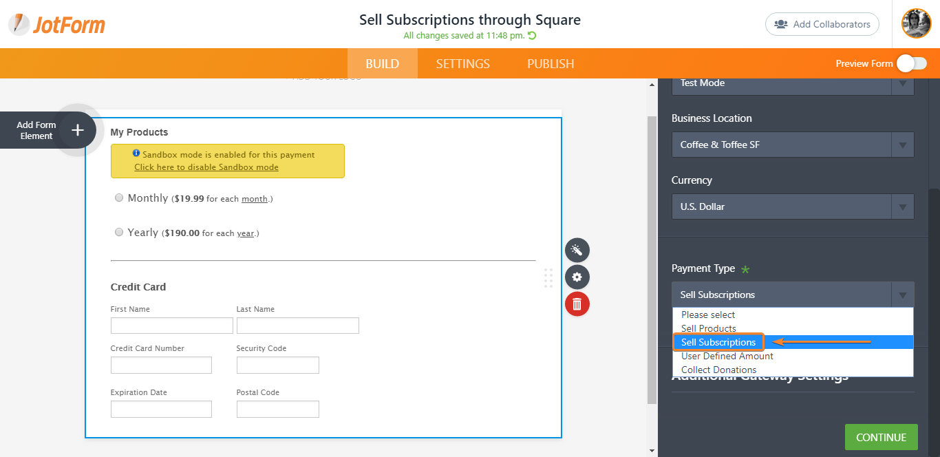 We are set up with Square and Jot Form and want to take recurring payment Image 1 Screenshot 20