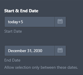 How can I restrict users from selecting a date 5 days away from today and onwards? Image 1 Screenshot 20