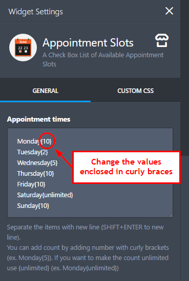 Is there a way to reset the counters on the Appointment Slots widget? Image 1 Screenshot 20
