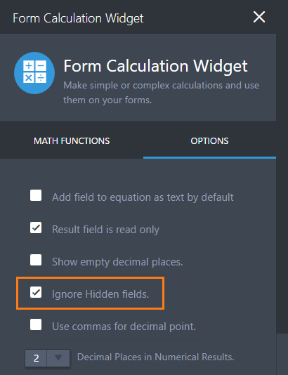 Widgets: Form Calculations IGNORE HIDDEN FIELDS option leads to 0 results Image 1 Screenshot 20