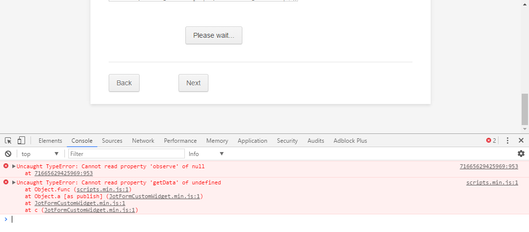My form cant be submitted and is stuck on Please wait Screenshot 41