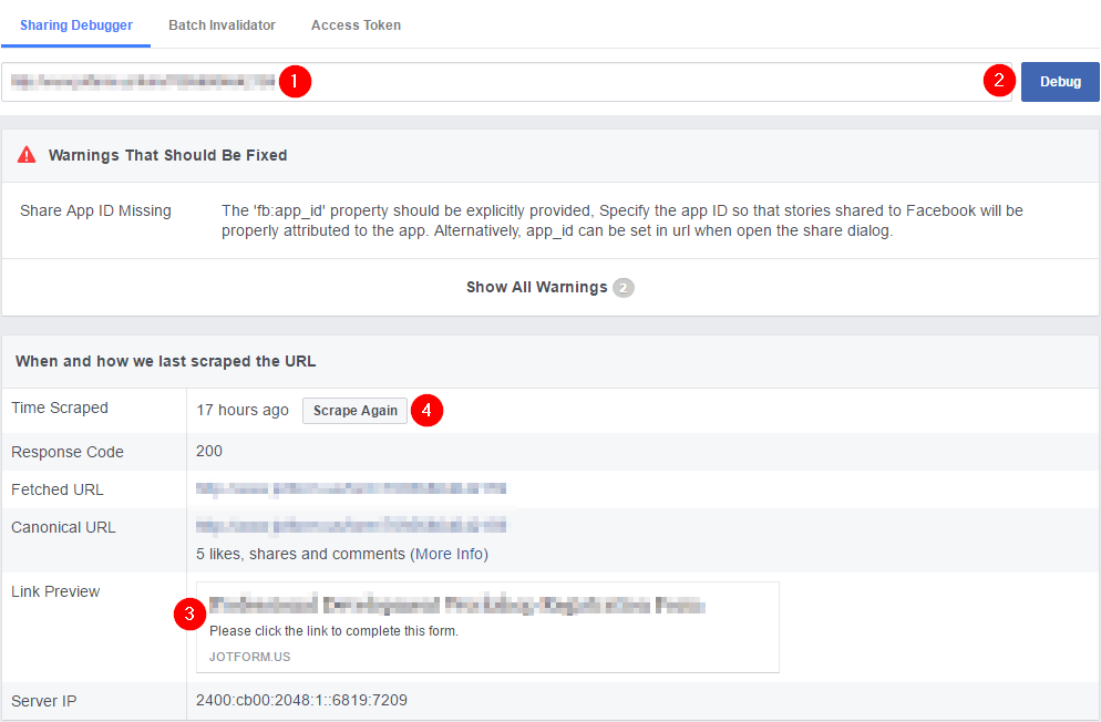Why does Facebook show an old title when sharing the form URL as a post? Image 2 Screenshot 41