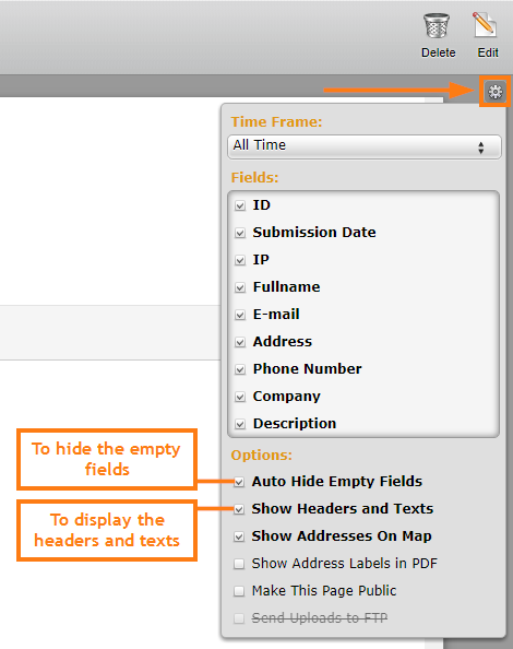 How can I show the headers and texts and hide empty fields on the PDF submission? Image 1 Screenshot 30
