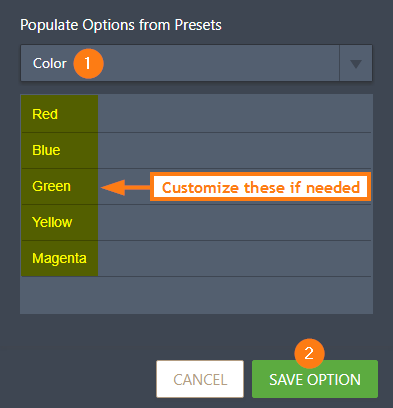 Populate Options from Presets - Color
