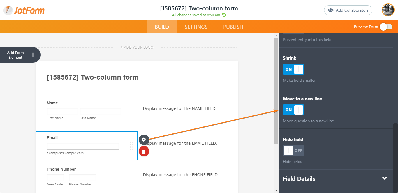 How can I build a form with an input and text field pair displayed side by side in two columns? Image 2 Screenshot 41