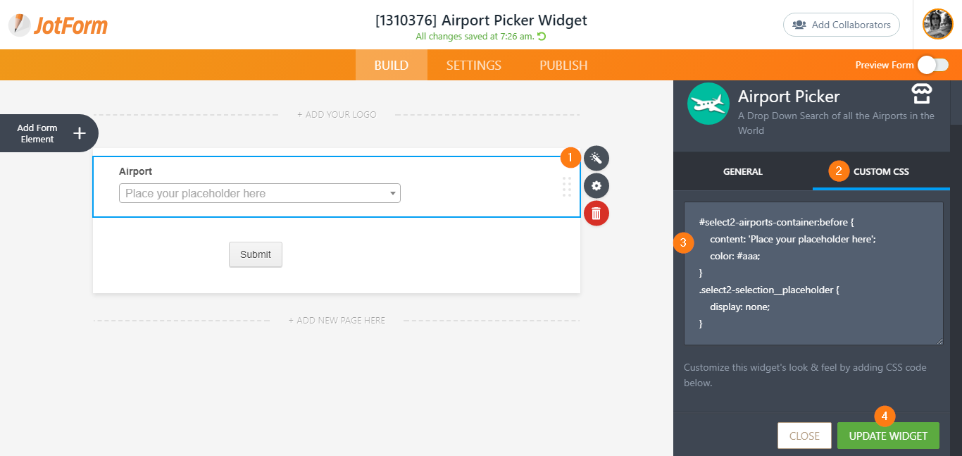Can I change the placeholder of the Airport Picker Widget? Image 1 Screenshot 30