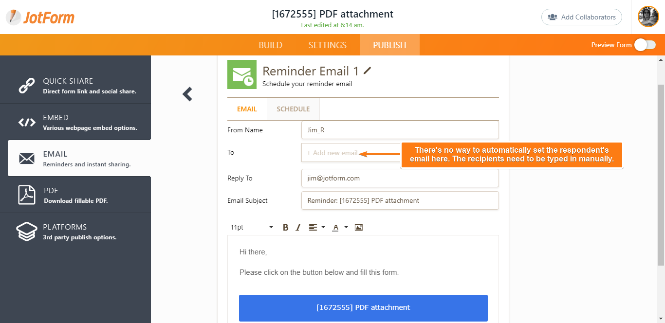 Reminder Emails: Add an option to set the respondents email as the recipient Image 1 Screenshot 20