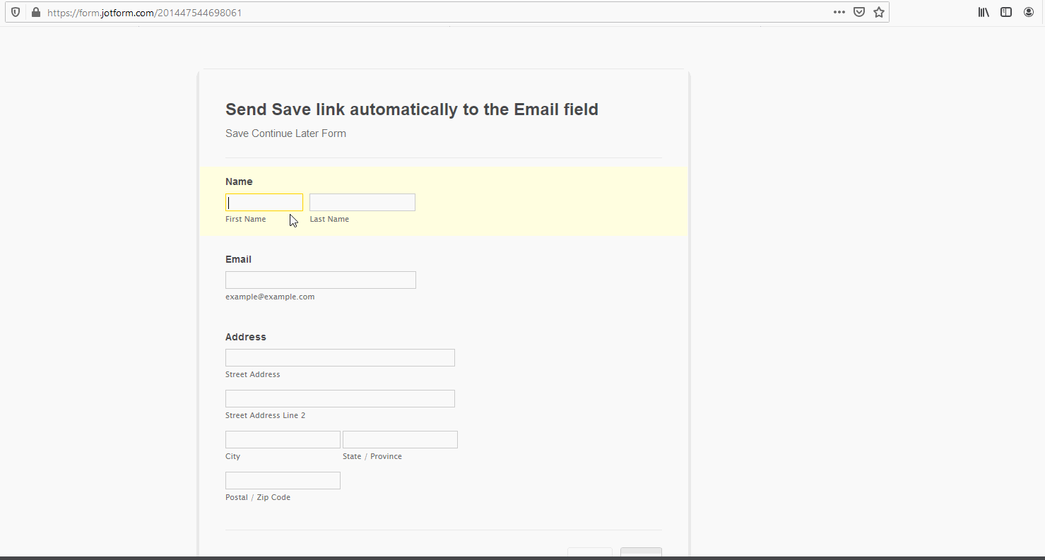 Send to Email field the Save form link