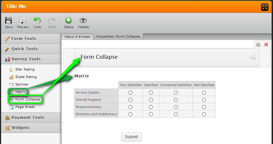 Can I have a table with different types of questions under a form collapse? Image 1 Screenshot 20