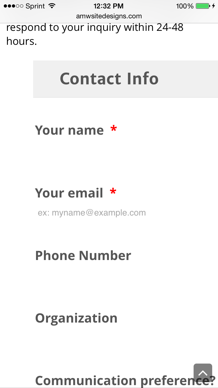 Responsive form looks great on computer but bad on iPhone Image 1 Screenshot 30