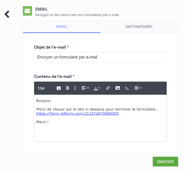 comment envoyer un formulaire sur une adresse mail