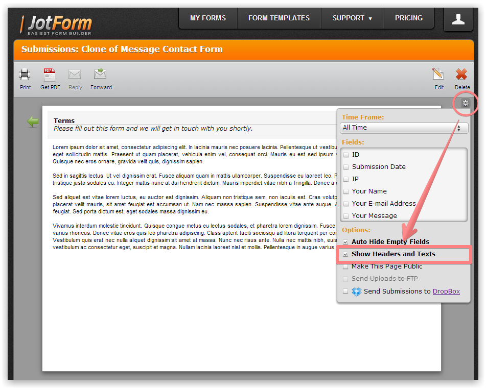 Can a text section appear on the form submission?  Image 2 Screenshot 41