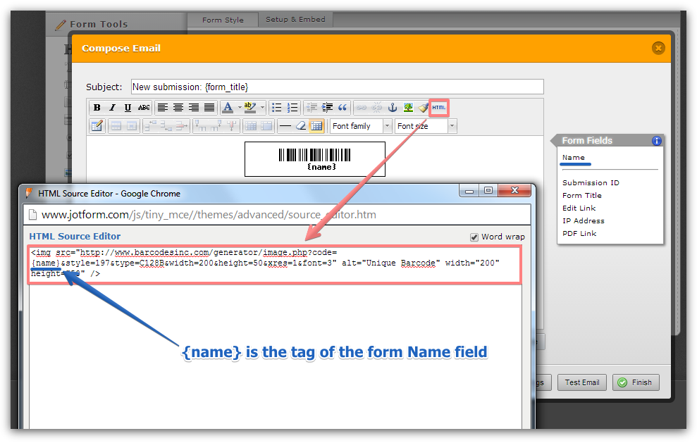 Make barcode from user input text and put in mail when submitting form Image 1 Screenshot 31