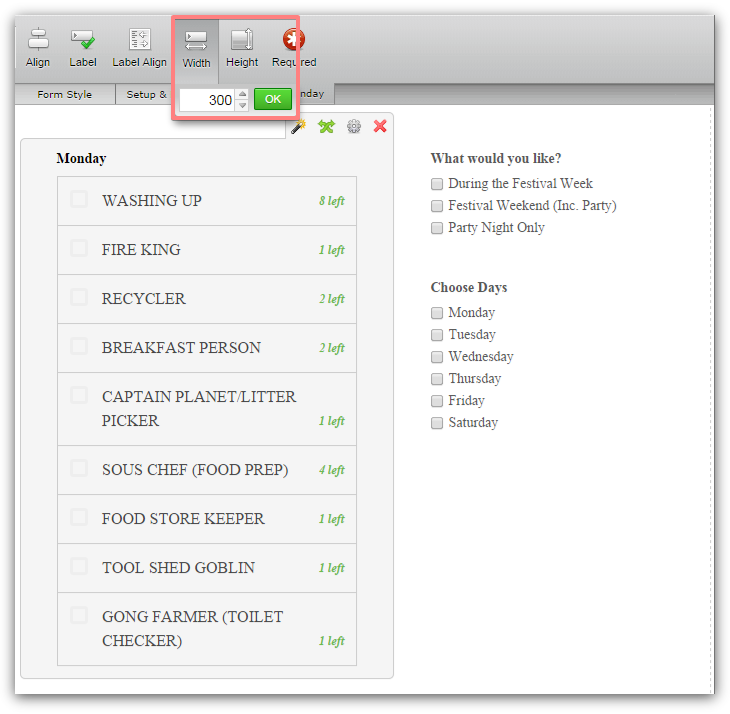 How to move a Gift Registry widget on the same line with other questions Image 1 Screenshot 0