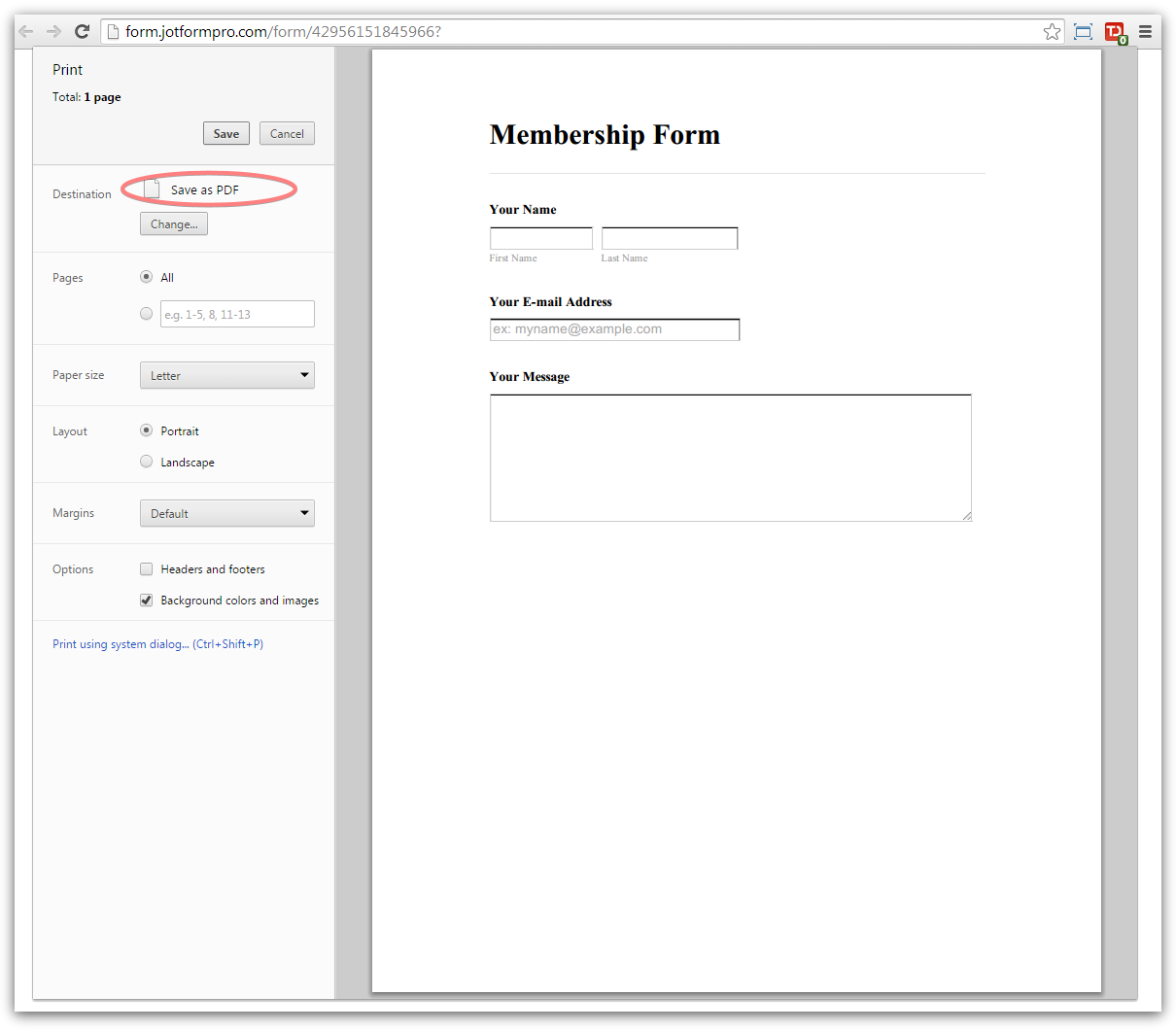 how create a print form