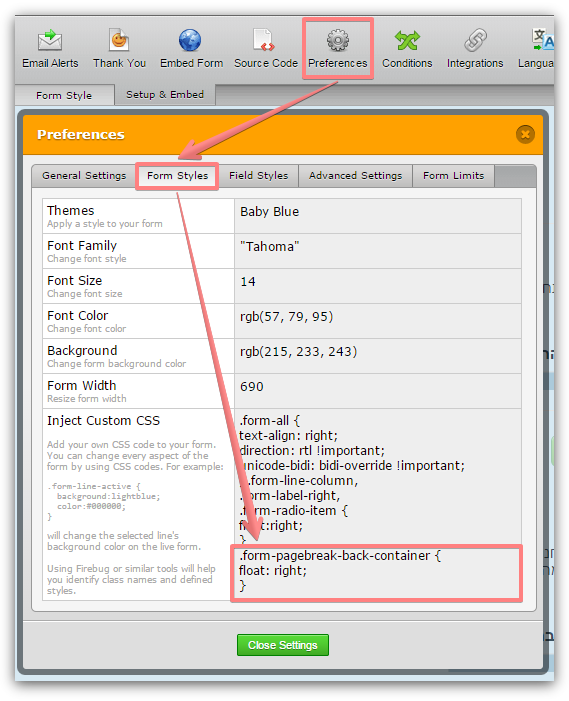 How to set the page break next and back buttons in reverse order in rtl