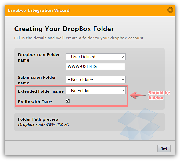 Manage Dropbox integration on dropbox integrated form has incorrect settings Image 1 Screenshot 20
