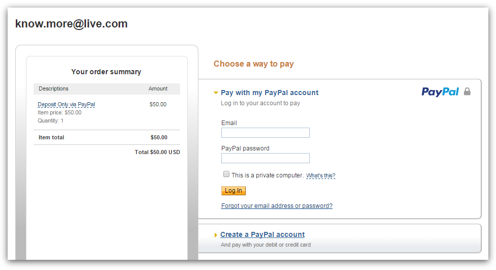 Error on a PayPal form upon submission