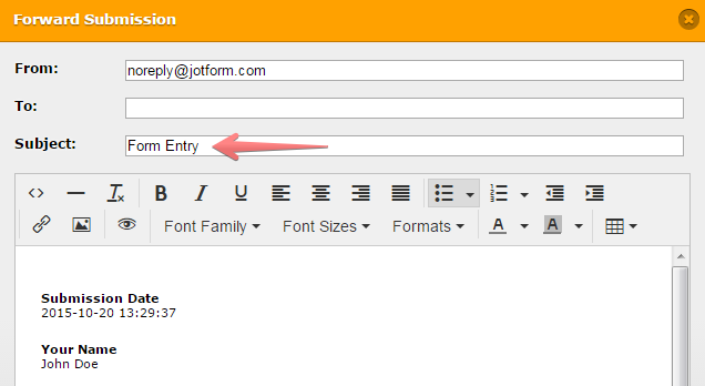 Can a report (submission) be forwarded with a subject line other than the word Submission? Image 1 Screenshot 20